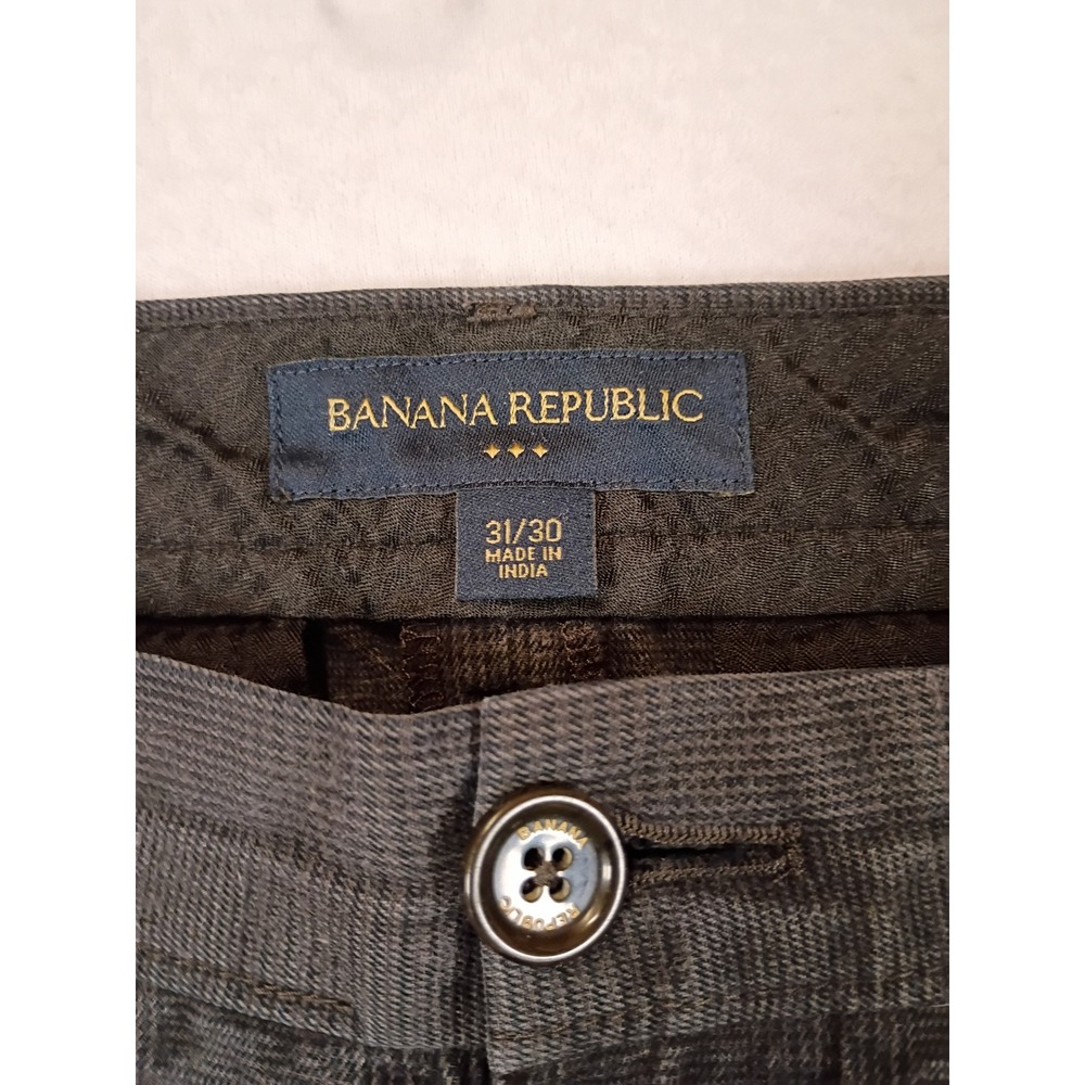 Dark Academia Banana Republic Mens 31x30 Gray Plaid Cotton Chino Pants Trousers - Picture 3 of 10